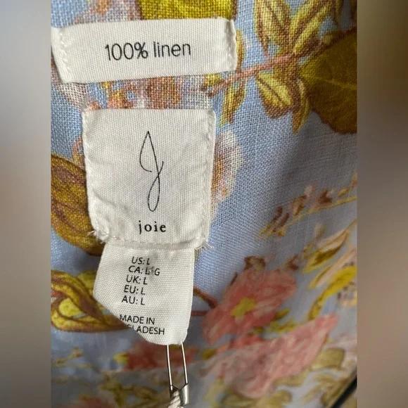 NWT Joie Floral Button-Up Linen Shirt Large - Picture 3 of 11